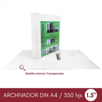 ARCHIVADOR CATALOGO A4 2 AROS 1.5 BLANCO 350 HOJAS