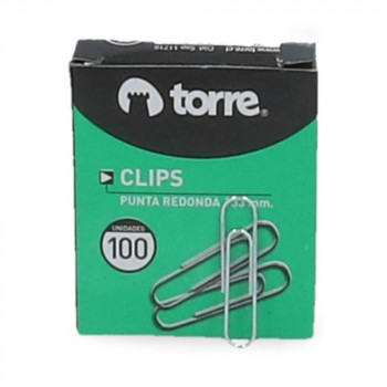 CLIPS Nº1 PUNTA REDONDA METÁLICO TAMAÑO 33 MM CAJA 100 UNIDADES TORRE