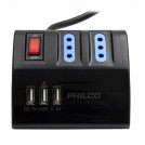 ALARGADOR MULTIPLE 3 + 3 USB NEGRO 1,5 MT
