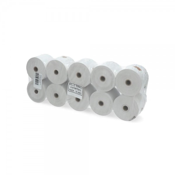 ROLLO PAPEL TERMICO PAQUETE 57 MM X 70 MT 55 GR 10 UN