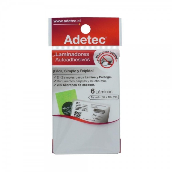 LAMINA PARA PLASTIFICAR AUTOADHESIVO CARNET 66 X 100 MM 6 UN