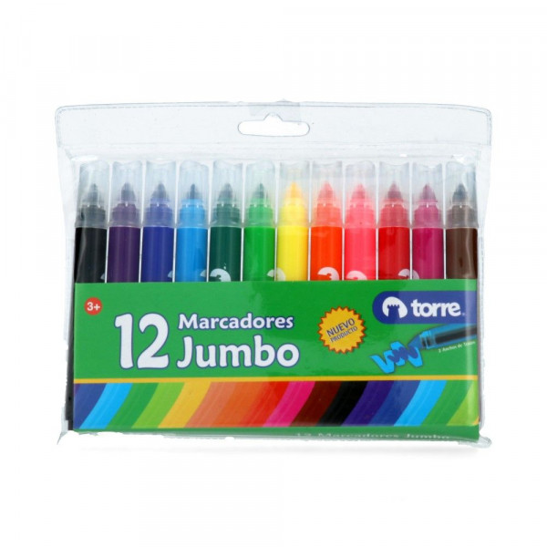 PLUMONES DIBUJO JUMBO 12 COLORES
