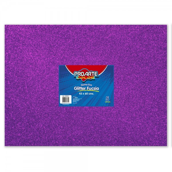 GOMA EVA FUCSIA GLITTER 45 X 60 CM 5 HOJAS