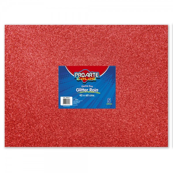 GOMA EVA ROJA GLITTER 45 X 60 CM 5 HOJAS