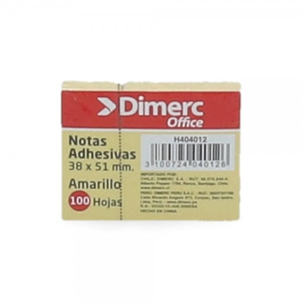 NOTA ADHESIVA 1 UN X 100 HOJAS 3.8 X 5.1 CM AMARILLO 653 BLOCK