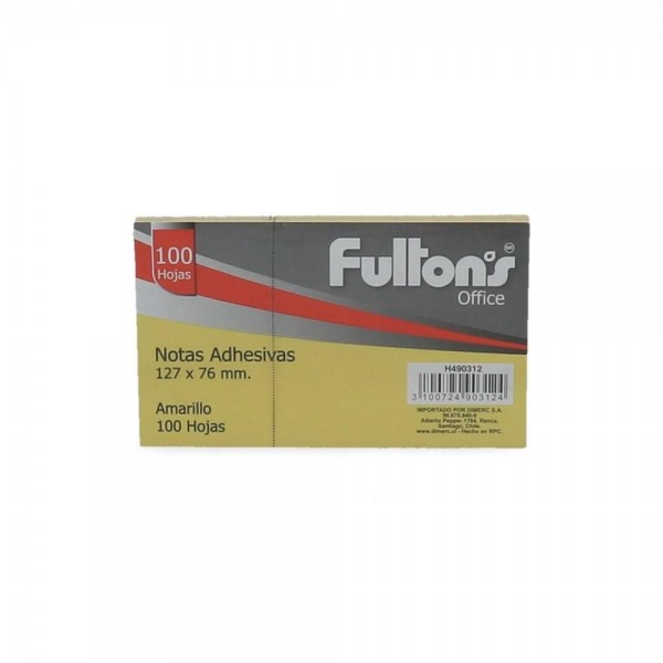 NOTA ADHESIVA 1 UN X 100 HOJAS 7.6 X 12.7 CM AMARILLO 655 BLOCK