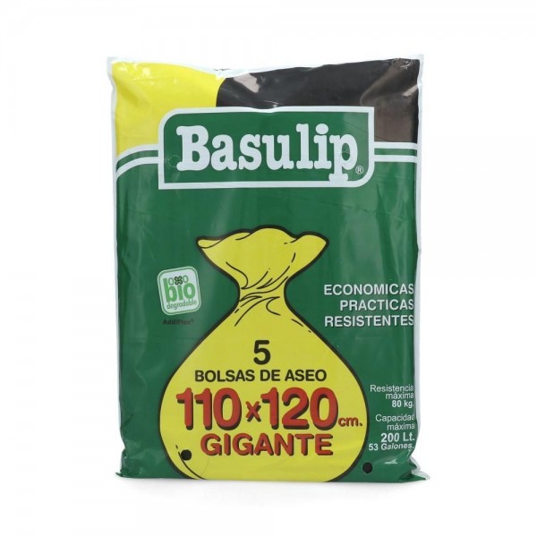 BOLSA BASURA PLANA 110X120 5 UN 90 MICRONES