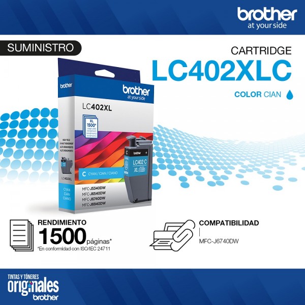 CARTUCHO TINTA LC402XCS CIAN/CYAN 1500 PAGINAS