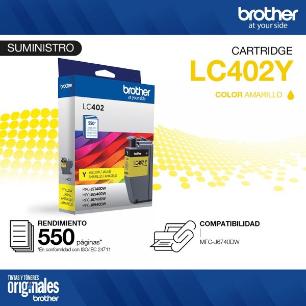 CARTUCHO TINTA LC402YS AMARILLO 550 PAGINAS