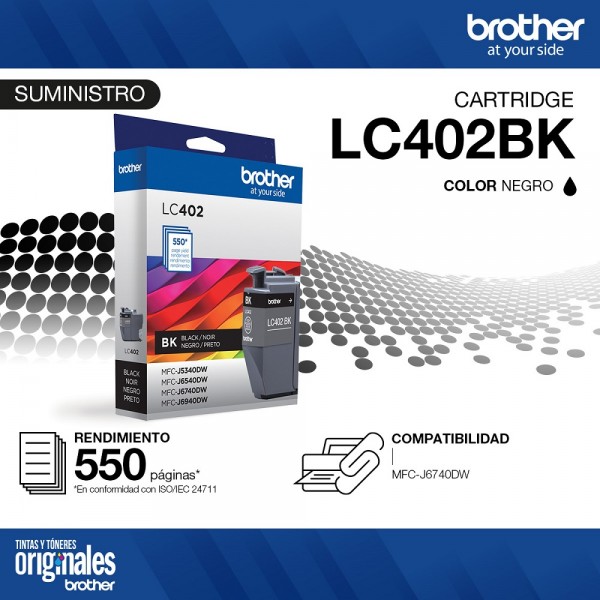 CARTUCHO TINTA LC402BKS NEGRO 550 PAGINAS