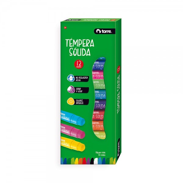 TEMPERA 12 COLORES SOLIDA