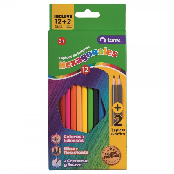 LAPICES DE COLORES 12 COLORES + 2 LAPICES GRAFITO      