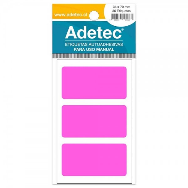 ETIQUETA 35 X 70 MM COLOR ROSADO FLUOR 30 UN