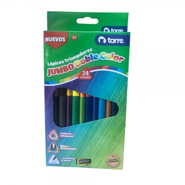 LAPICES DOBLE COLOR 12 LAPICES TRIANGULARES JUMBO 24 COLORES