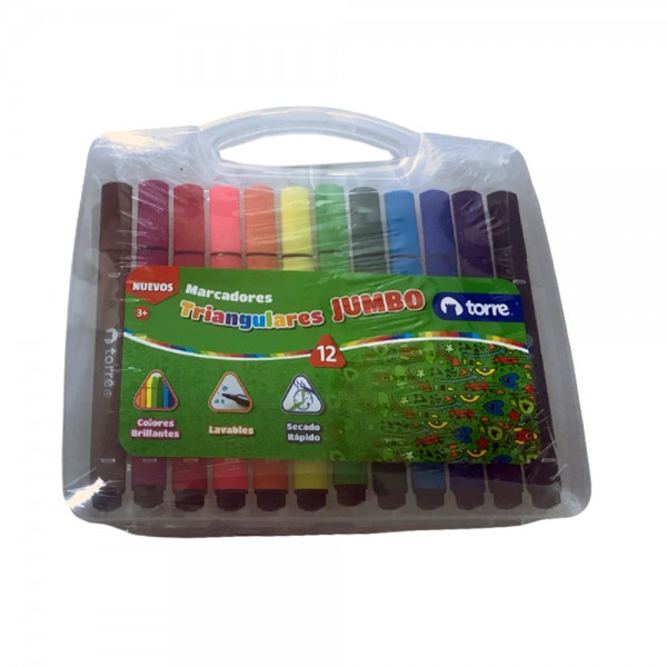 MARCADORES TRIANGULARES JUMBO 12 COLORES