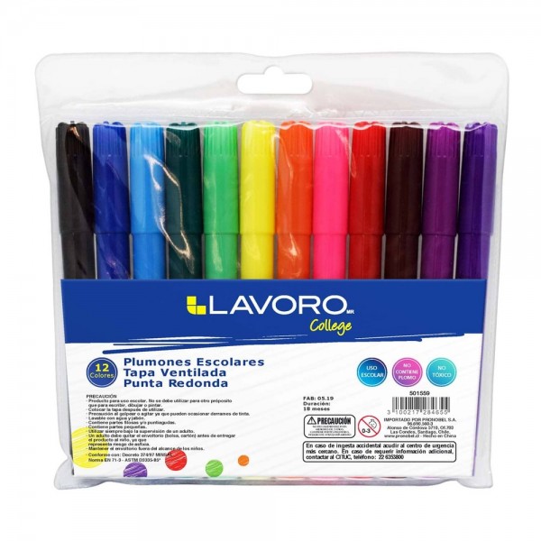 PLUMON ESCOLAR JUMBO PUNTA REDONDA CUERPO PLASTICO COLORES SURTIDOS 12 UN