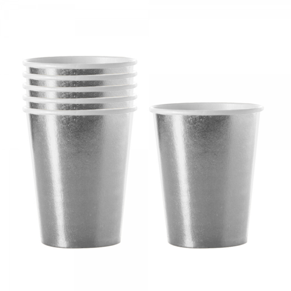 VASO CARTON 7 OZ PLATEADO MATALLICO X6