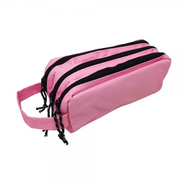 ESTUCHE LISO 3 CIERRES ROSASO CON MANILLA 21X9.5X11