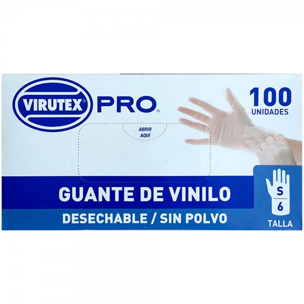 GUANTE VINILO SIN POLVO DESECHABLE INCOLORO TALLA S 100 UN