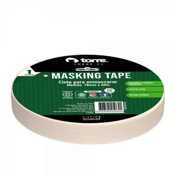 CINTA ADHESIVA MASKING CREMA 18 MM X 40 MT