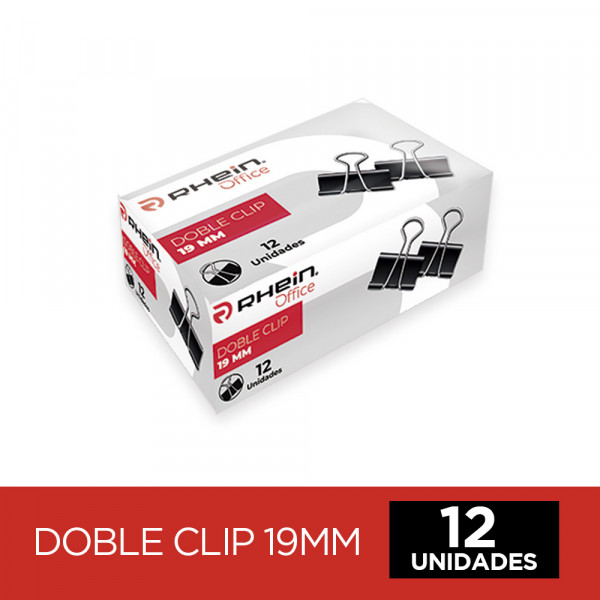 DOBLE CLIP 19 MM NEGRO METALICO 12 UNIDADES
