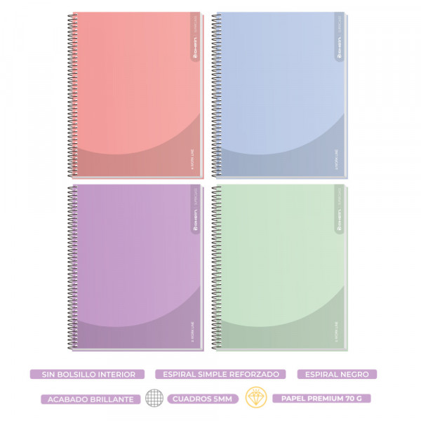 CUADERNO 1/2 OFICIO MATEMATICA 5 MM SUPERCLASS 3 MATERIAS WORKLINE FEMME 150 HOJAS (COLORES SURTIDOS PASTELES)