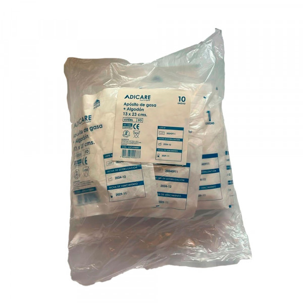 APOSITO DE GASA TEJIDA ALGODON ESTERILIZADA 13X23 CM BOLSA 10 UN