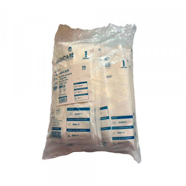 APOSITO DE GASA TEJIDA ALGODON ESTERILIZADA 20X25 CM BOLSA 10 UN