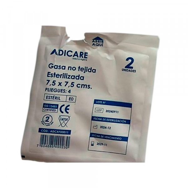 GASA NO TEJIDA ALGODON ESTERILIZADA 7.5X7.5 CM CAJA 50 UN