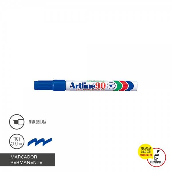 MARCADOR PERMANENTE RECARGABLE 90 PUNTA BISELADA  AZUL
