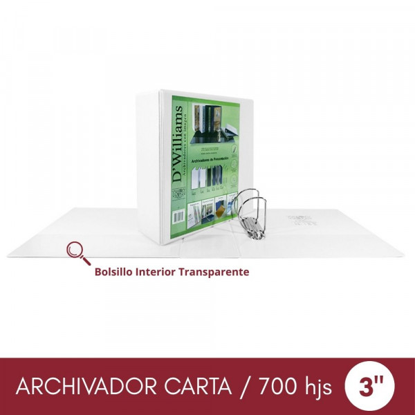 ARCHIVADOR CATALOGO CARTA 2 AROS 3.0 BLANCO
