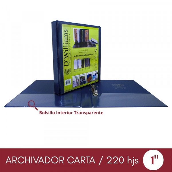 ARCHIVADOR CATALOGO CARTA 2 AROS 1.0 AZUL 250 HOJAS