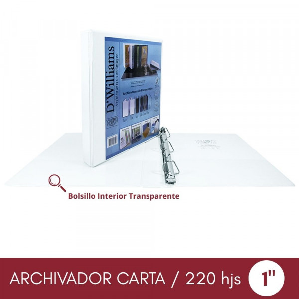 ARCHIVADOR CATALOGO CARTA 3 AROS 1.0 BLANCO 250 HOJAS