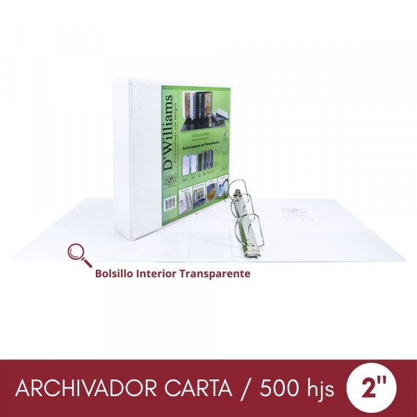 ARCHIVADOR CATALOGO CARTA 3 AROS 2.0 BLANCO 500 HOJAS