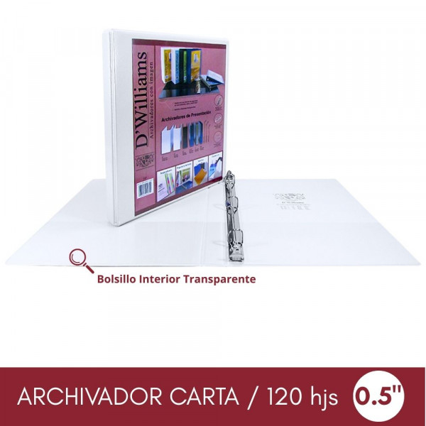 ARCHIVADOR CATALOGO CARTA 3 AROS 0.5 BLANCO 150 HOJAS