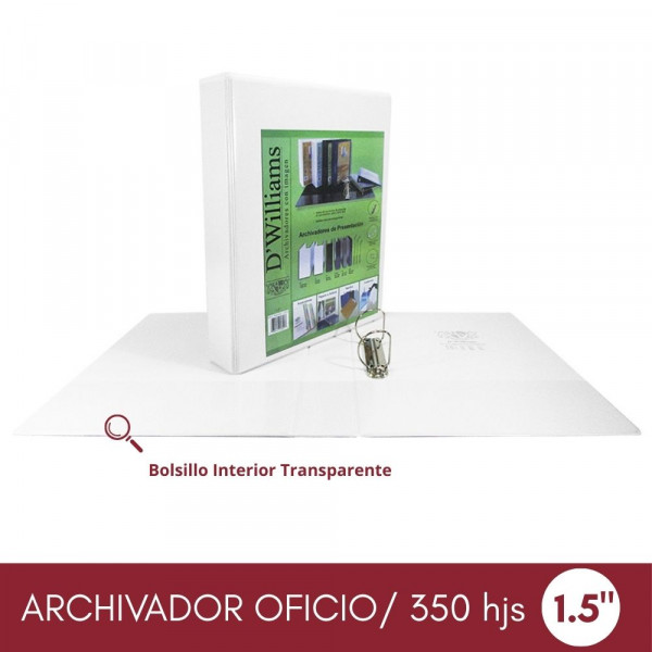 ARCHIVADOR CATALOGO OFICIO 2 AROS 1.5 BLANCO 370 HOJAS