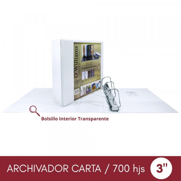 ARCHIVADOR CATALOGO CARTA 3 AROS 3.0 BLANCO 700 HOJAS