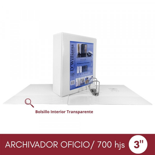 ARCHIVADOR CATALOGO OFICIO 2 AROS 3.0 BLANCO