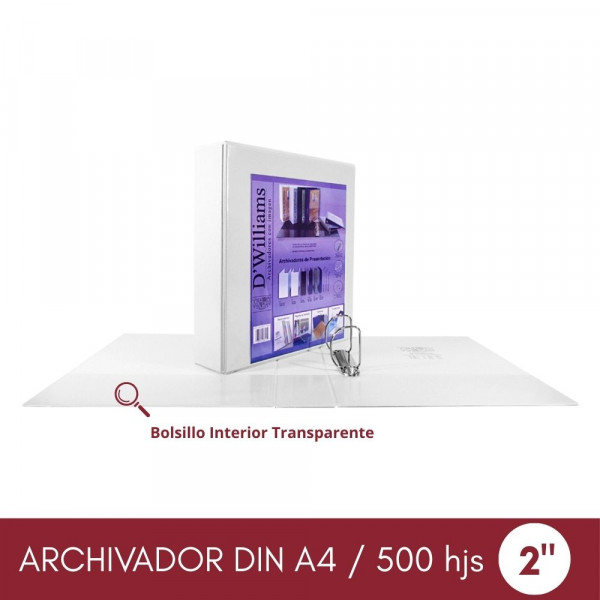 ARCHIVADOR CATALOGO A4 2 AROS 2.0 BLANCO 520 HOJAS
