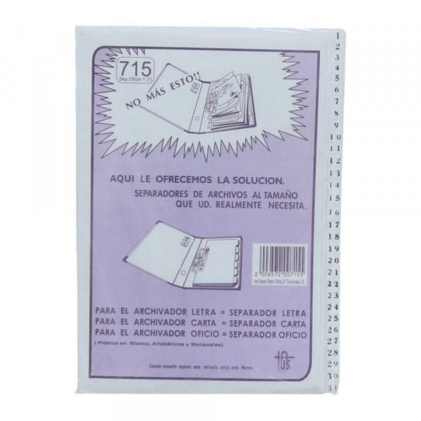SEPARADOR OFICIO INDICE 1-31 CARTULINA