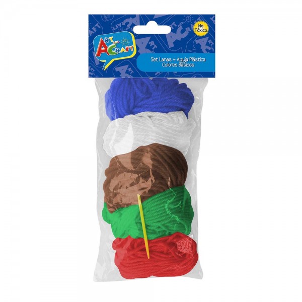 SET LANAS 5 COLORES BASICOS + 1 AGUJA PLASTICA  EN