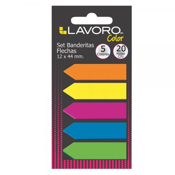 BANDERITAS ADHESIVAS 12 X 44 MM 5 UN X 20 HOJAS COLORES SURTIDOS