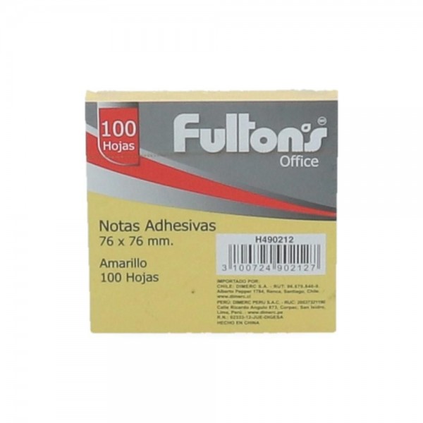 NOTA ADHESIVA 1 UN X 100 HOJAS 7.6 X 7.6 CM AMARILLO 654 BLOCK
