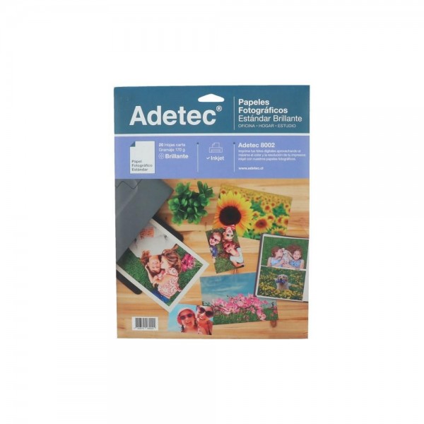 PAPEL FOTOGRAFICO BRILLANTE CARTA 20 HOJAS 170 GR