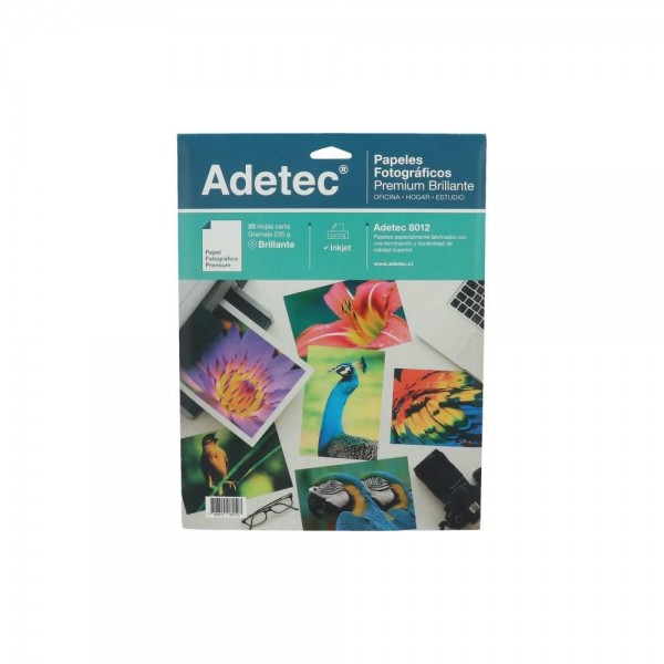 PAPEL FOTOGRAFICO BRILLANTE CARTA 20 HOJAS INKJET 235 GR