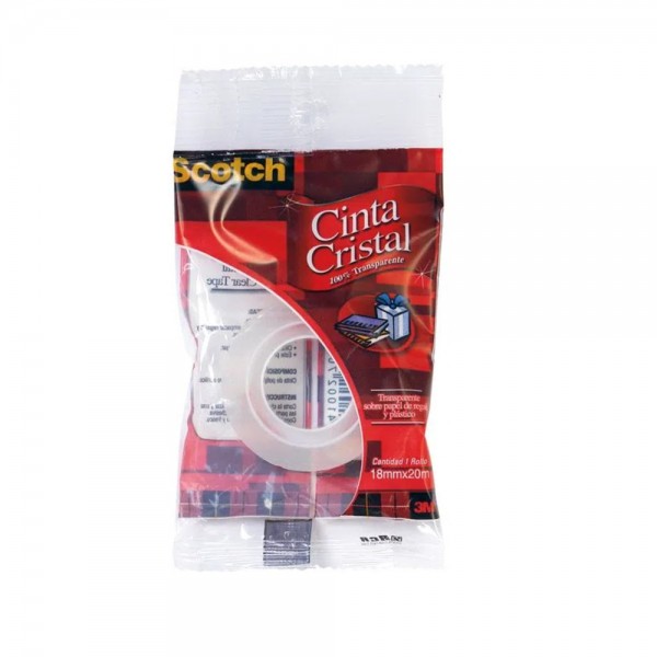 CINTA CRISTAL ADHESIVA TRANSPARENTE 18 MM 20 MT