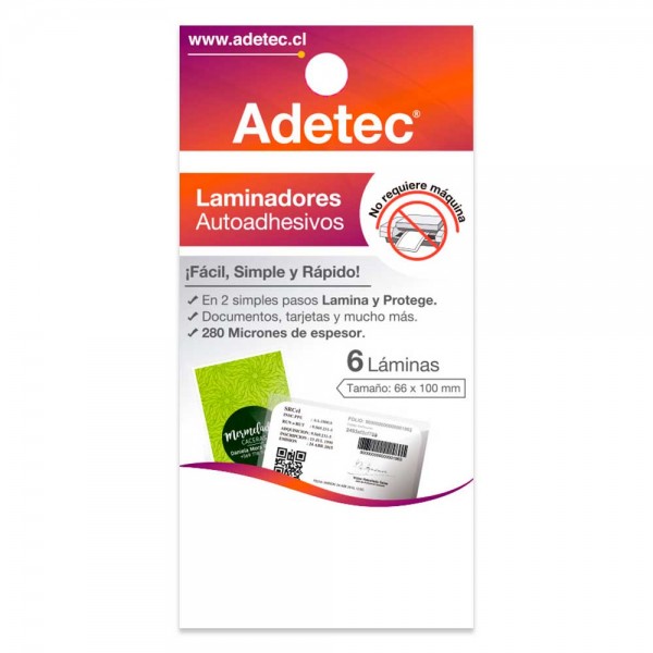LAMINA PARA PLASTIFICAR AUTOADHESIVO CARNET 66 X 100 MM 6 UN