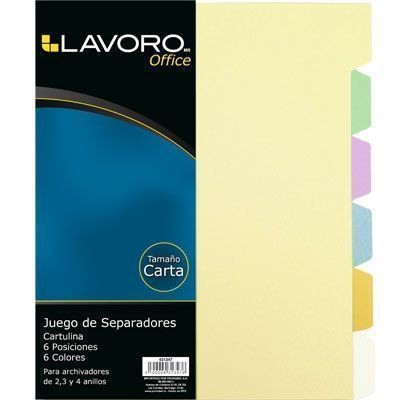 SEPARADOR TAMAÑO CARTA 6 DIVISIONES 6 COLORES SURTIDOS